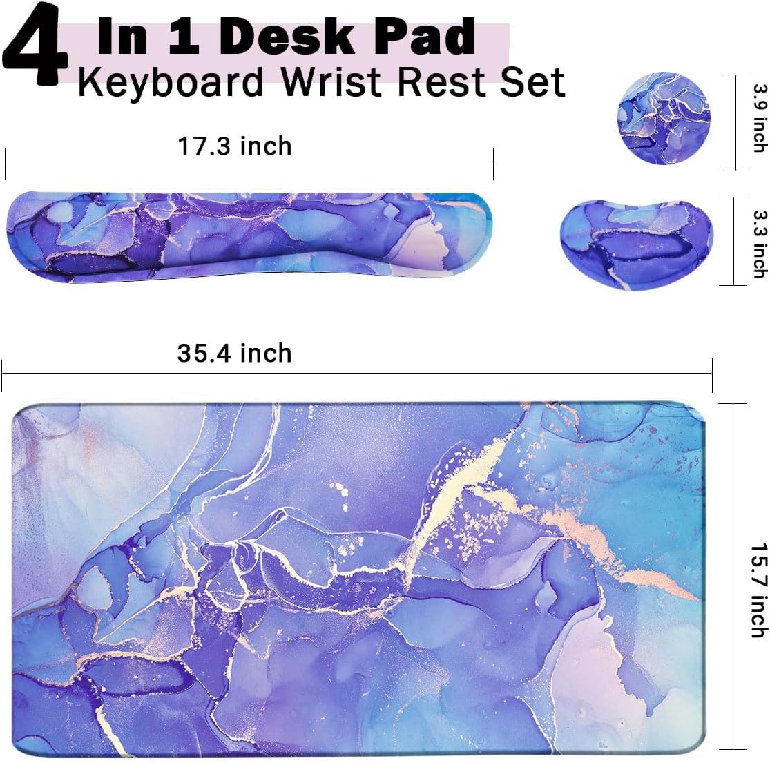 4-in-1 Large Mouse Pad, Keyboard Wrist Rest Pad & Wrist Support Mousepad Set, Extended Desk Pad Waterproof Desk Mat for Home Office Study Game