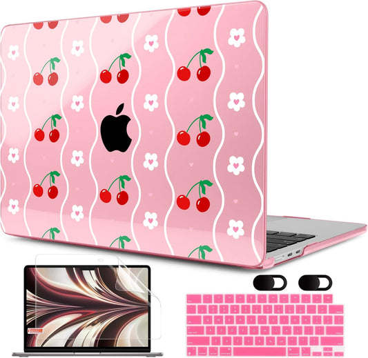 MEEgoodo Case for M4/M3/M2 MacBook Air 13.6 inch Case 2025 2024 2022, Fit Model A3240/A3113/A2681, Laptop Hard Shell with Keyboard Cover Compatible with MacBook Air 13 inch, Sweet Cherries
