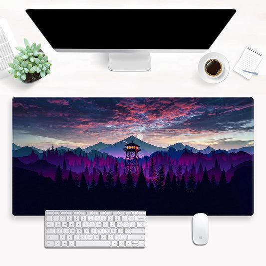 Fantasy Mouse Pad Large Gaming Mousepad Full Desk Computer Pad, Purple Black Anime Art Desk Pad Keyboard and Mouse mat with Stitched Edges, 31.5 x 15.7 inches Non-Slip Washable Colorfast