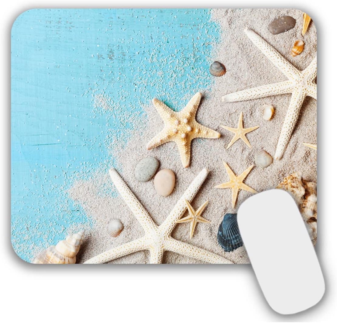 Mouse Pad, Gaming Mouse Pad, Non-Slip Rubber Base Mouse Mat with Designs for Laptop, Computer & Office, 9.5 x 7.9 x 0.12 inches (Starfish on Beach)