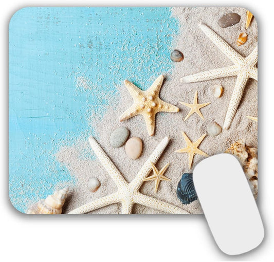 Mouse Pad, Gaming Mouse Pad, Non-Slip Rubber Base Mouse Mat with Designs for Laptop, Computer & Office, 9.5 x 7.9 x 0.12 inches (Starfish on Beach)