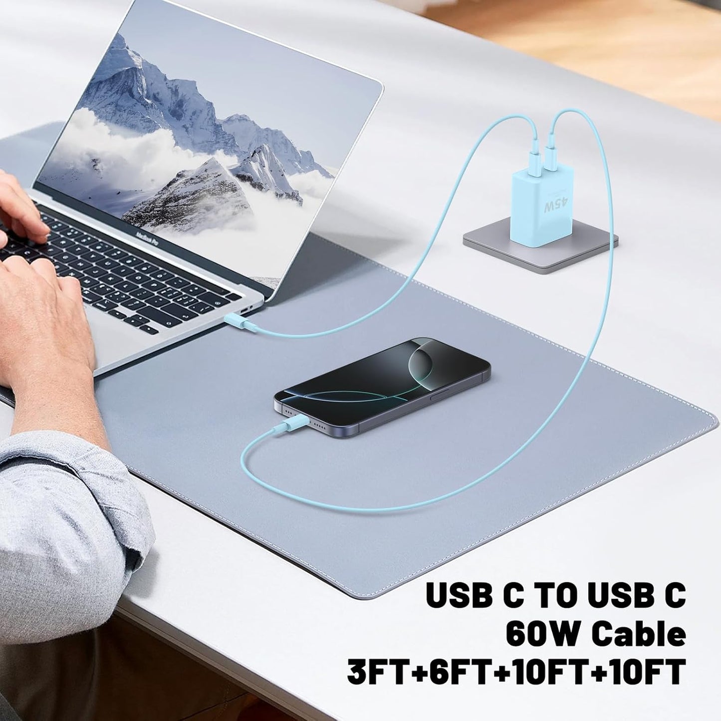 Super Fast Samsung Charger Type C,45W Dual Port USB C Fast Charger Block [2-Pack] & Extra Long 60W 3/6/6/10FT USB C Cable - PD Quick Charging 3.0 for Samsung Galaxy S25 Ultra/S24+/S23 iPhone 16