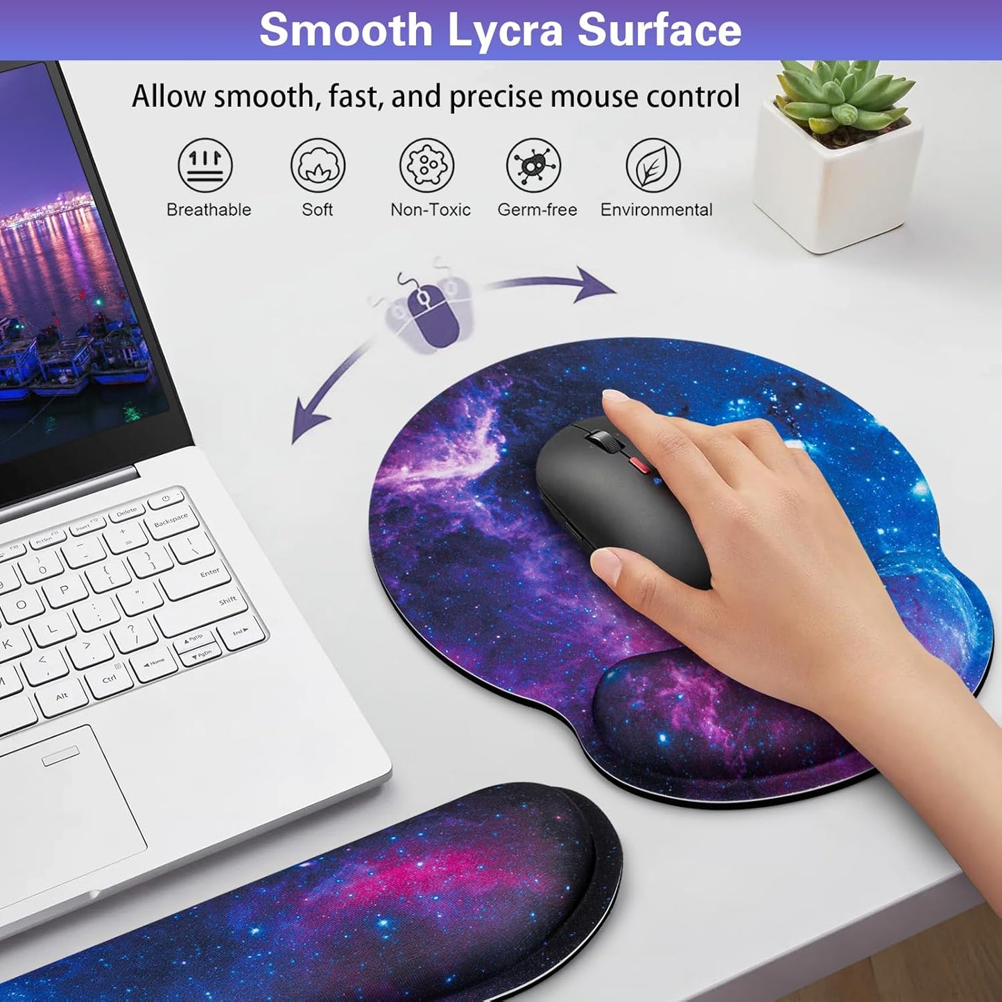 Mouse Pad with Wrist Rest Set, 3-in-1 Wrist Support Mousepad Set, Gaming Mat Pad with Anti-Skid Base,Ergonomic Memory Foam Keyboard Gel Wrist Rest