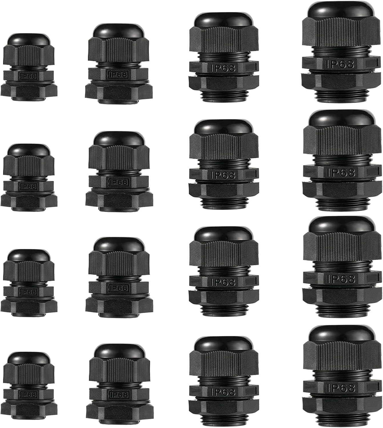 PENGLIN Cable Glands NPT Nylon Cable Connector, Strain Relief Cord Connector, IP68 Waterproof Adjustable Locknut(1/4" 1/2" 3/4" 1" Glands Combo(16-Pack))