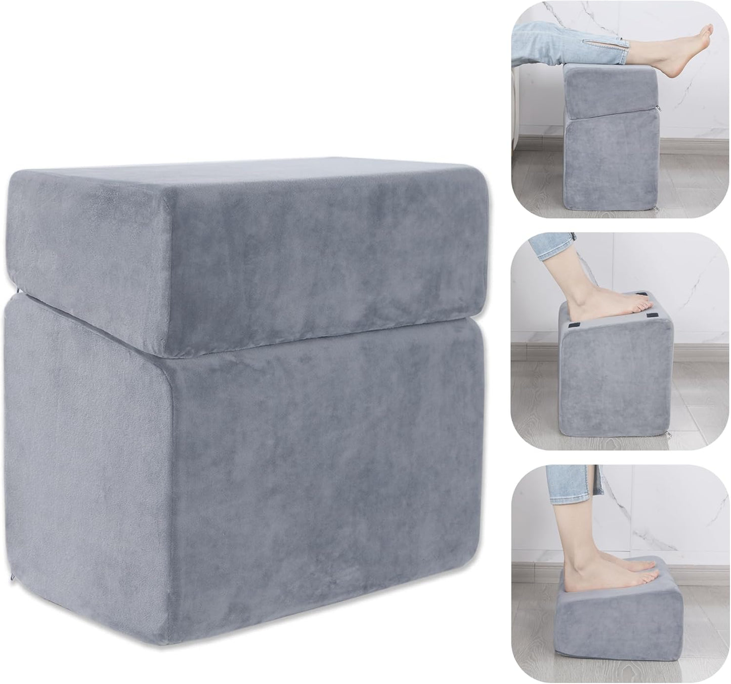 ROYALAY Adjustable Foot Rest Under Desk for Office, High-Density Foam Foot Rest with 3 Adjustable Heights, Ergonomic Footrest with Washable Cover for Home, Airplane, Travel(17 * 11 * 17in, Gray)