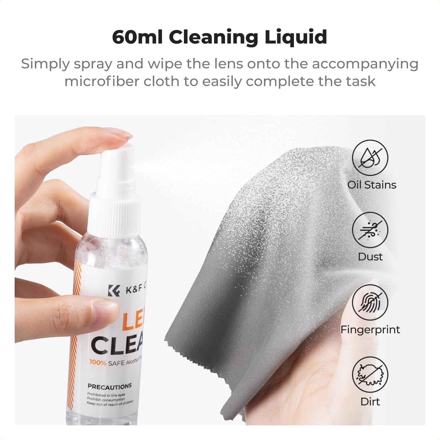 K&F CONCEPT 25-1 Professional Camera Cleaning Kit for DSLR Cameras with APS-C Sensor Cleaning Swabs/60ML&20ML Lens Cleaner/Cleaning Wipes/Camera Blower/Lens Pen Brush/Microfiber Cloths/Carrying Case