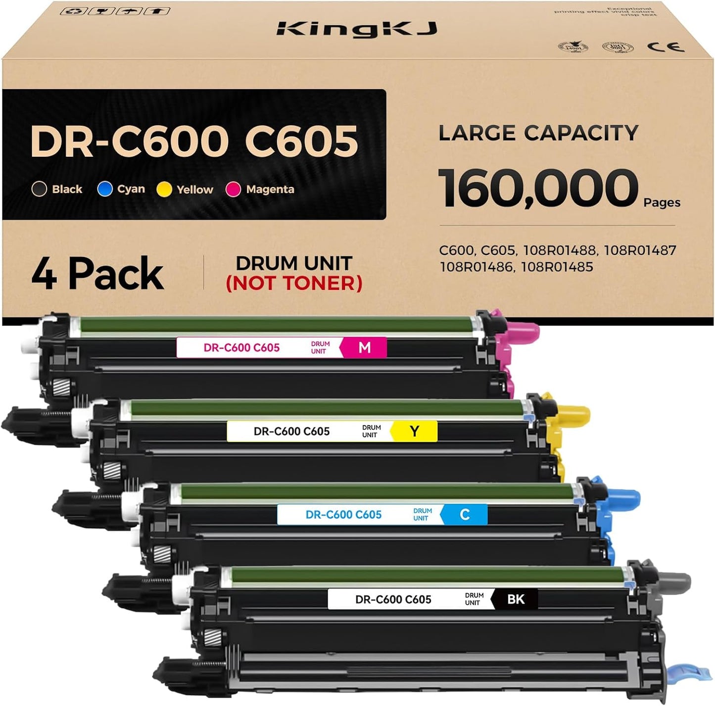 VersaLink C600 C605 Drum Unit 4-Pack Extra High Capacity Replacement for Xerox 108R01488 108R01487 108R01486 108R01485 Image-Drum to Use for Xerox VersaLink C600 C605 Printer Black Cyan Magenta Yellow