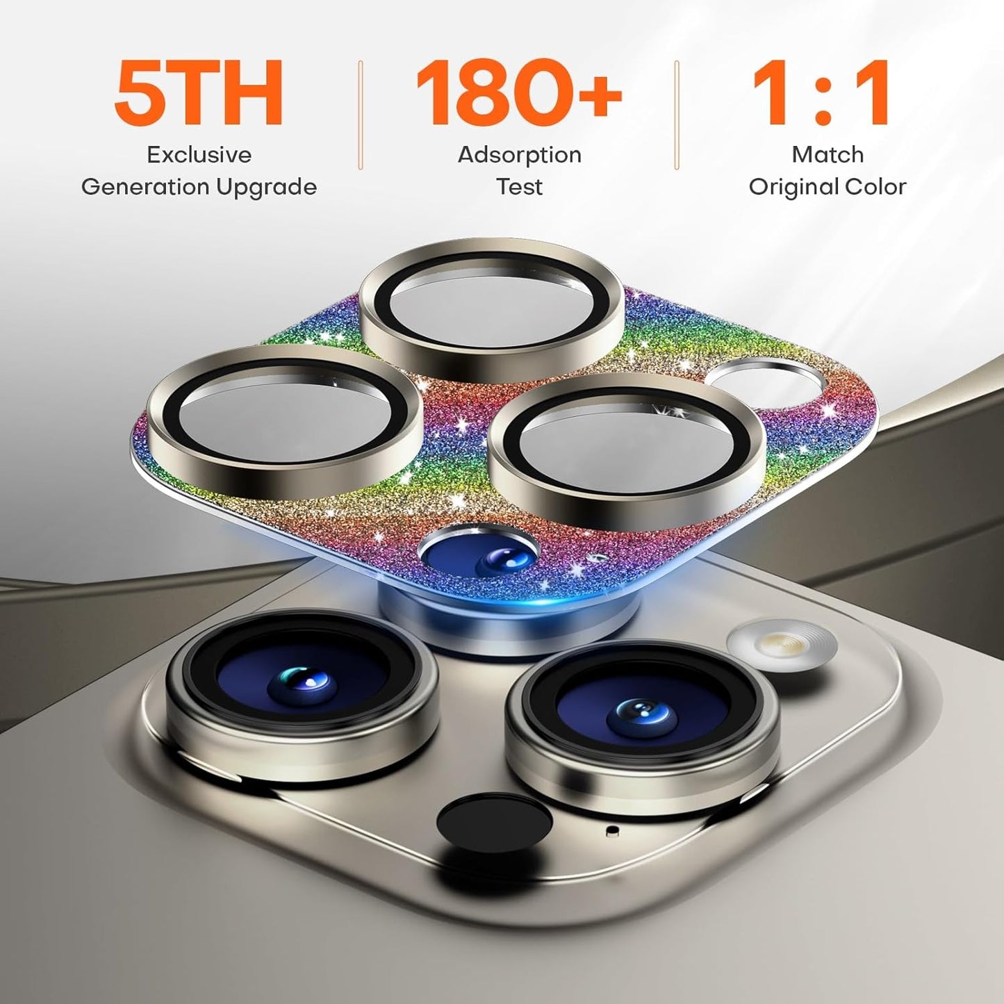 Camera Lens Protector for iPhone 16 Pro Max/16 Pro/iPhone 15 Pro Max/15 Pro/iPhone 14 Pro Max/14 Pro, Aluminum Alloy Sapphire Glass Camera Screen Cover, Case Friendly- Glitter Colorful