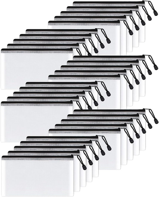 SUNEE Mesh Zipper Pouch 6x9 in (Black, 30 Packs), Mesh Bags with Zipper for School Office Supplies, Puzzles & Games, Travel Accessories, Waterproof Zipper Pouches for Organizing