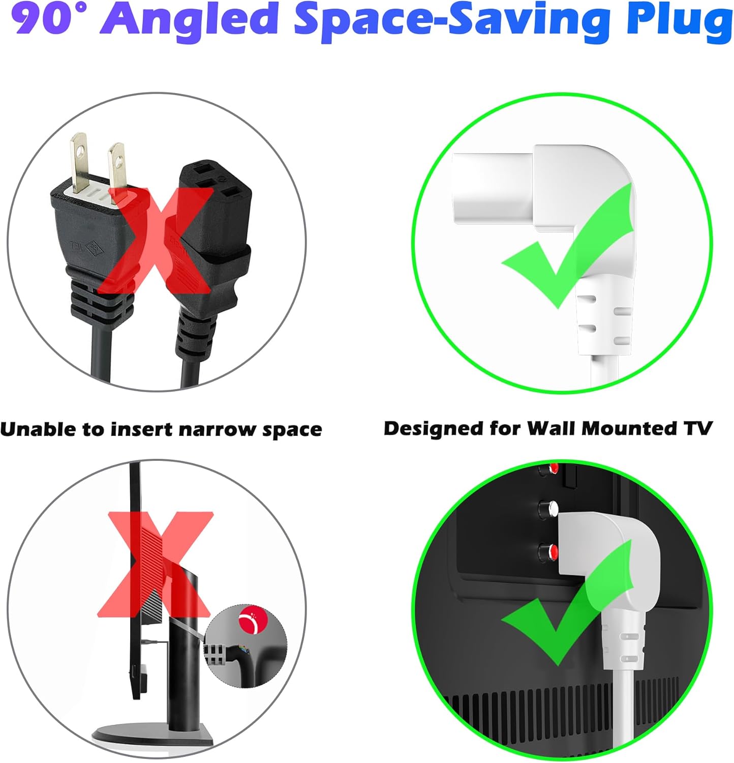 Adoreen 20 Ft Computer TV Replacement Power Cord White, 90 Degree Angled L-Shaped 18AWG 3-Prong AC Universal Power Supply Cable NEMA 5-15P to IEC 320 C13 for Printer, PC, Monitor TV LCD, ETL+Ties