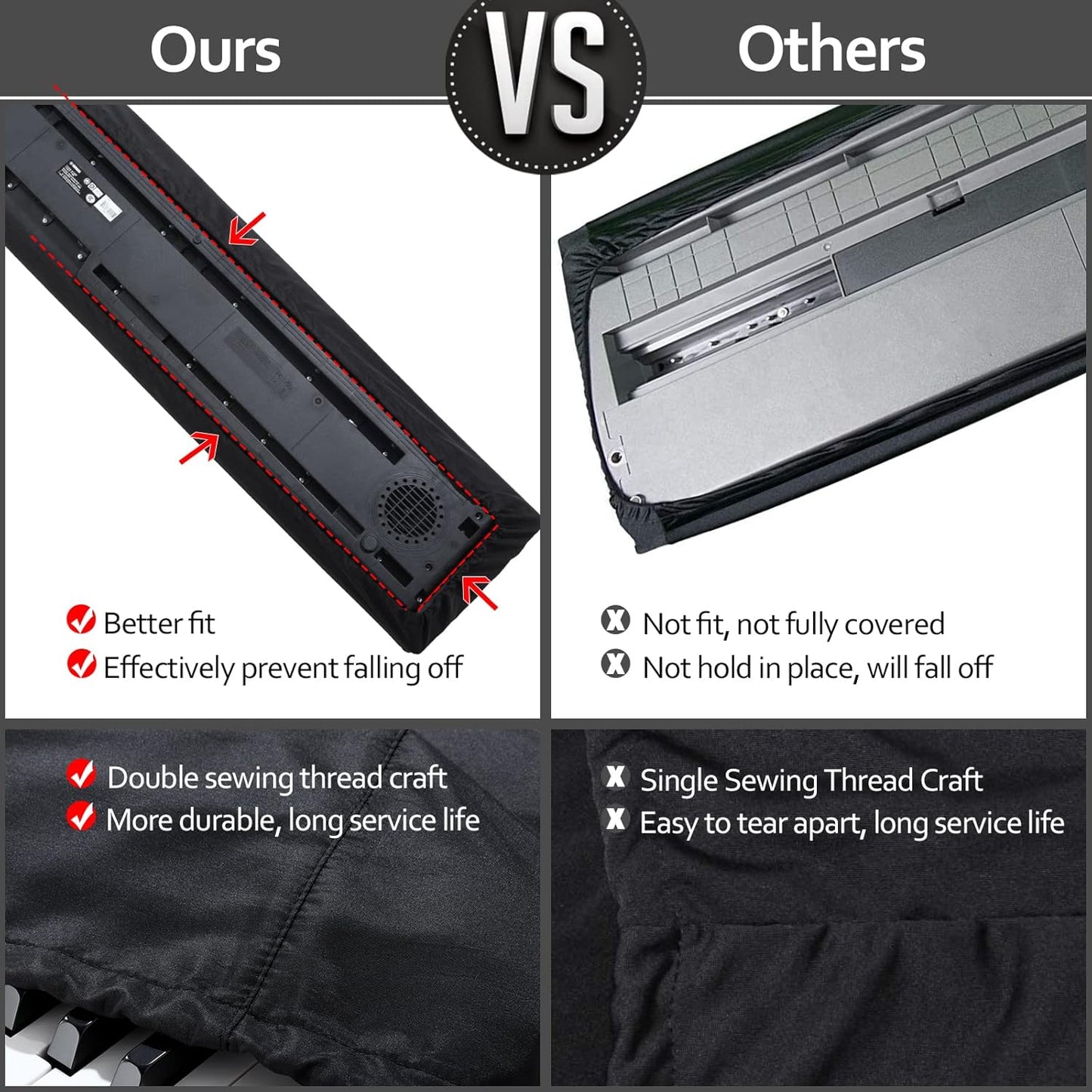 61 Keys Piano Keyboard Dust Cover, Adjustable Electric Piano Keyboard Covers for Digital Electric Pianos, Full Cover Elastic Lock Music keyboard Protector Cover - Black