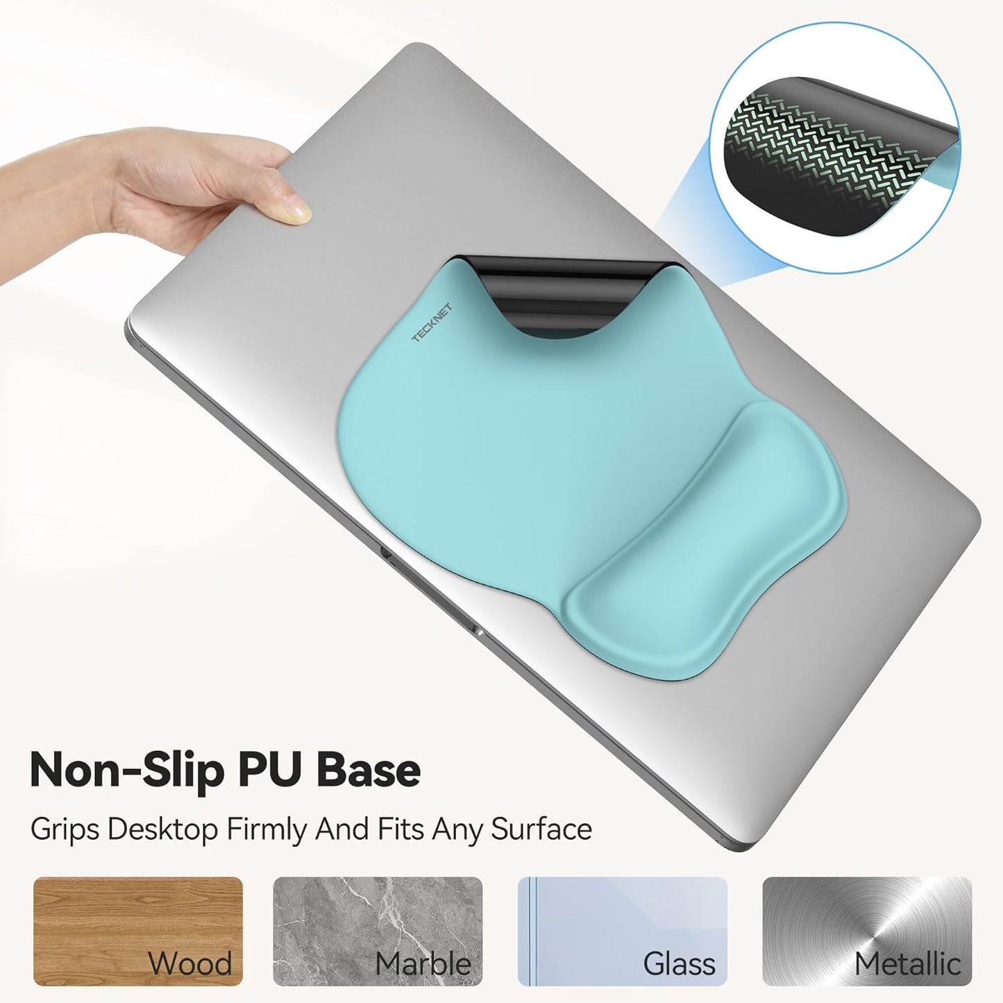 TECKNET Gel Mouse Pad with Wrist Rest, Ergonomic Office Mousepad with Wrist Support - Non-Slip & Smooth Surface Comfortable Desk Accessories Mat for Office, Gaming and Study - LT.Blue