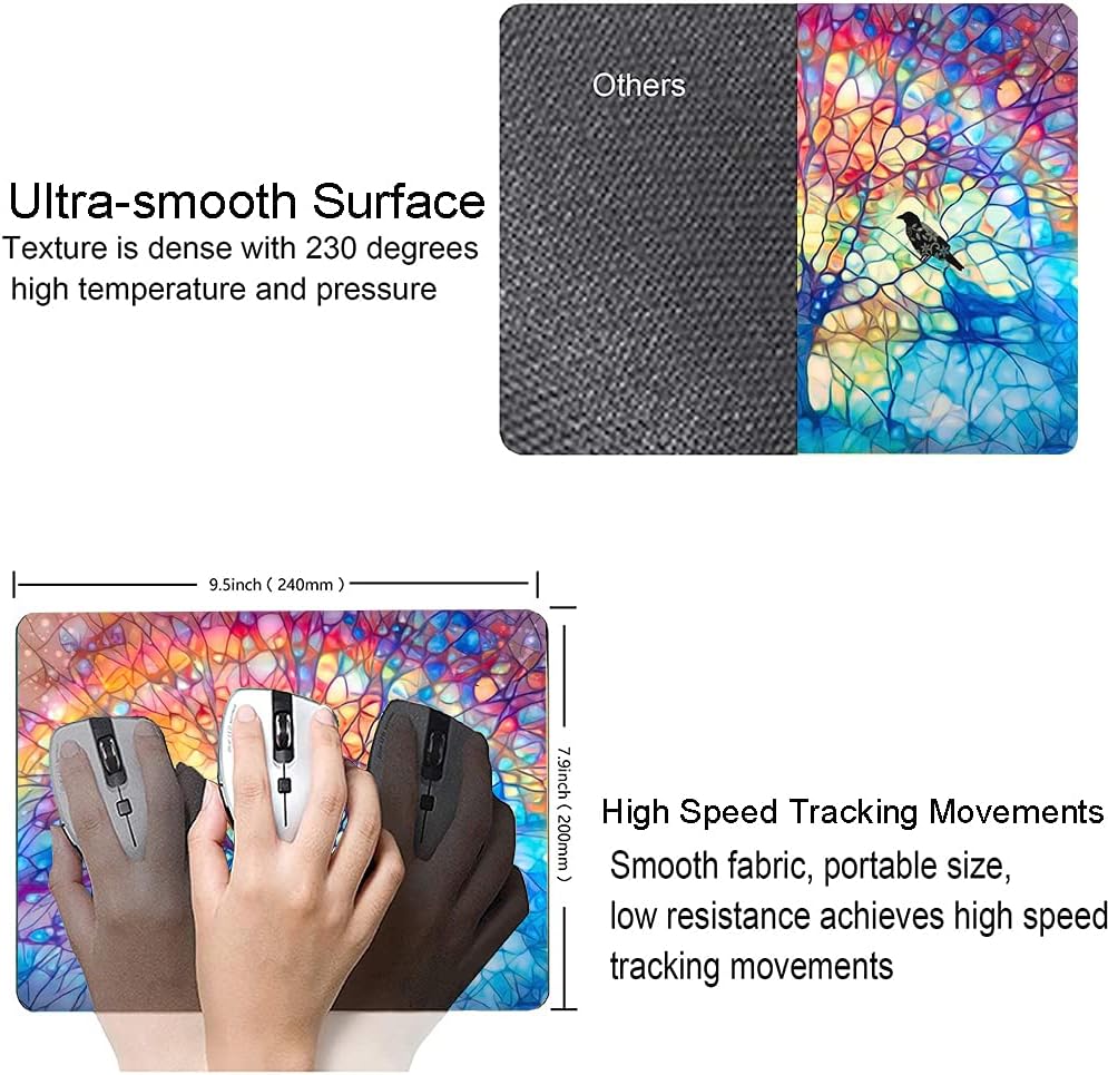 Hokafenle Mouse Pad, Cute Tree of Life Mouse Pad, Square Mouse Mat Design Waterproof Mouse Pads Non-Slip Rubber Base Mousepad for Office Home Laptop, Rainbow Tree