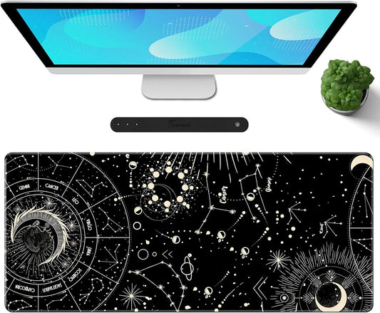 Galdas Gaming Mouse Pad XXL XL Large Long Extended Big Mousepad Non-Slip Rubber Keyboard Desk Pad with Stitched Edges for Laptop Home Office (31.5x11.8x0.08 Inch) … (Black Moon)