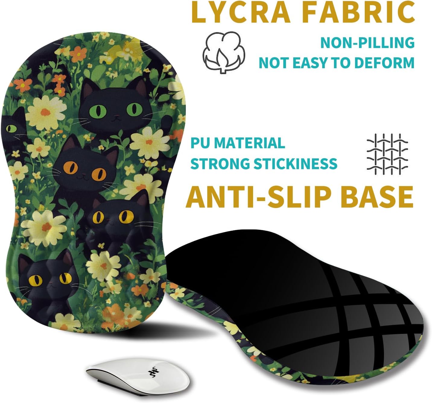 Hokafenle Ergonomic Mouse Pad Wrist Support, Wrist Rest Mousepad for Carpal Tunnel Pain Relief with Integrated Memory Foam Slope Massage Bulge (11.8x7.9 inch,Cute Cat