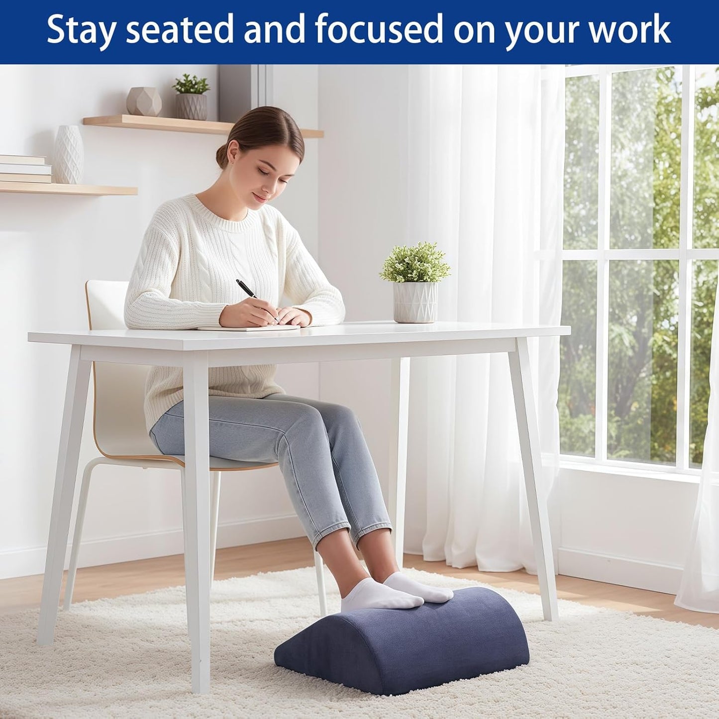 Foot Rest for Under Desk at Work Ergonomic Under Desk Footrest，Support Foot Pillow Double-Sided Footstool， for Office, Home & Gaming Leg Elevation Pillow Blue
