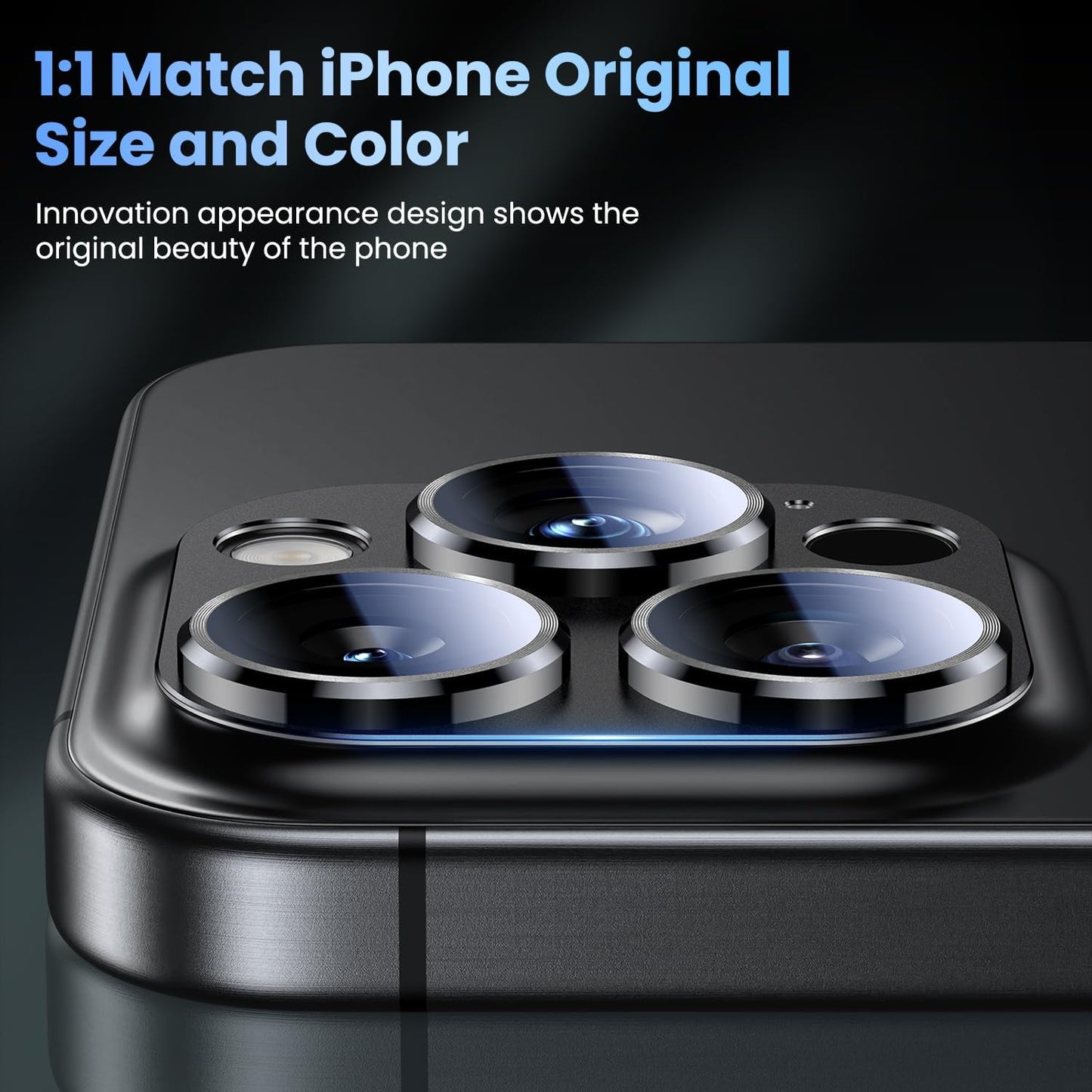 Uyiton Compatible with iPhone 16 Pro/iPhone 16 Pro Max Camera Lens Protector - [Not Easy to Break][Strong Adsorption][Case-Friendly] Metal Tempered Glass Rear Camera Screen Cover - Black Titanium