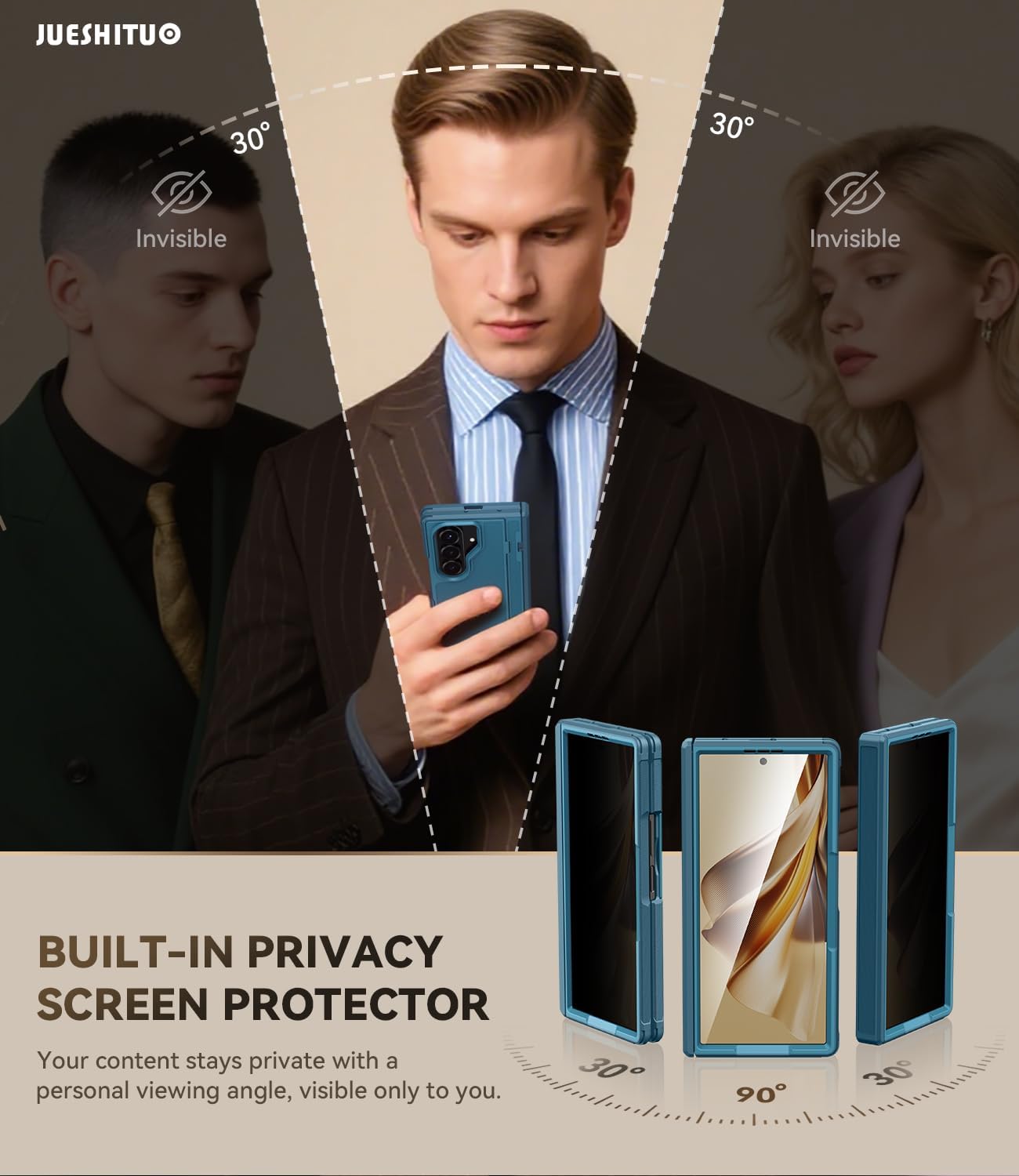 JUESHITUO for Samsung Galaxy Z Fold 7 Case with Privacy Screen Protector, Hidden Kickstand & MagSafe, Military Shockproof Cover for Galaxy Z Fold 7, Hinge Protection, Blue