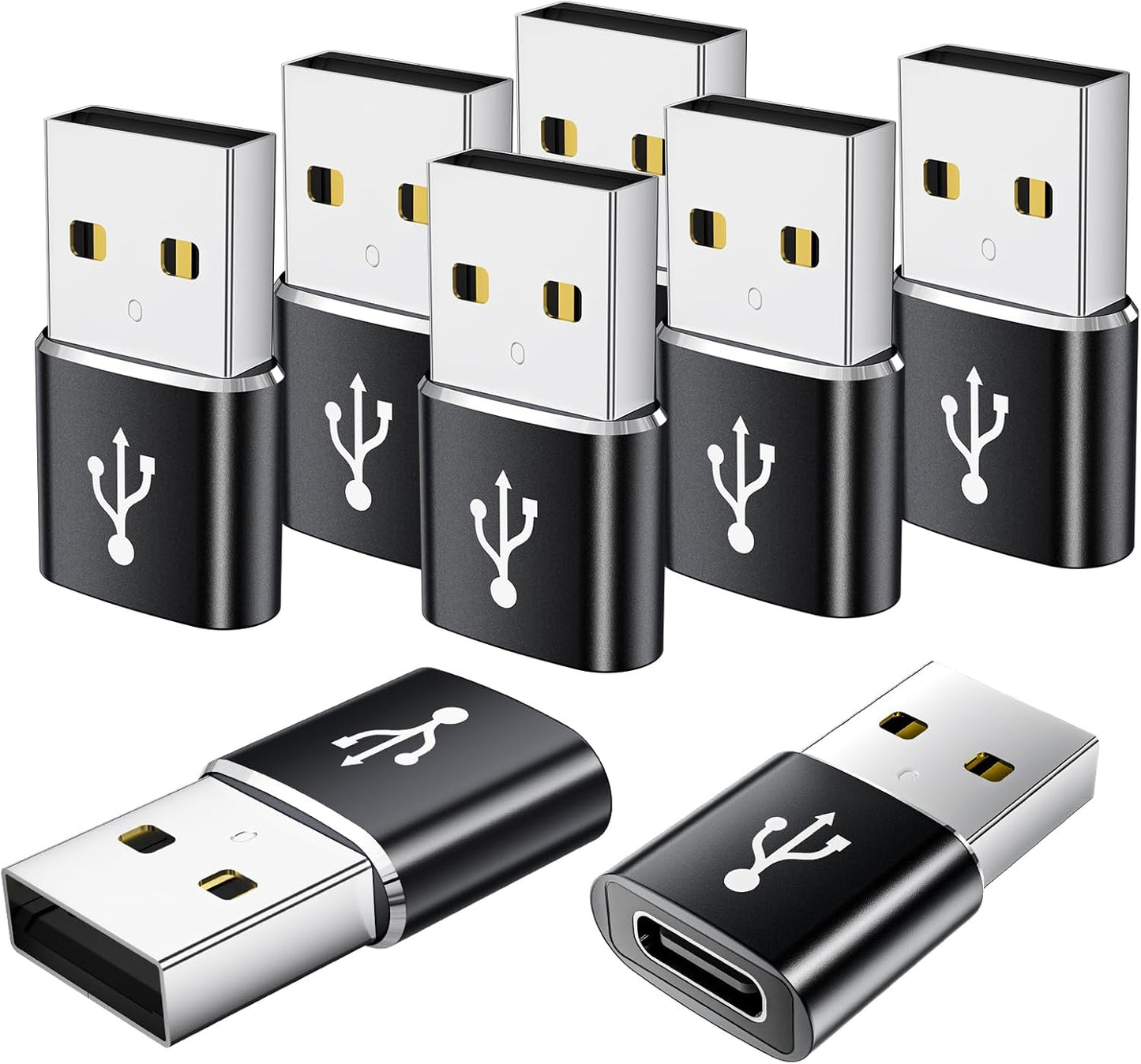 USB to USB C Adapter 8 Pack,USB to Type C Adapter,USBA Charger Type-C Fast Charging Cable Converter,USBC Adapters for iPhone 15 14 13,iWatch,iPad,Phones,Black