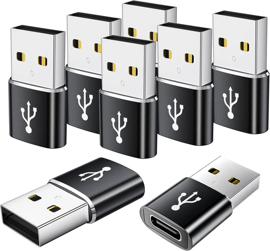 USB to USB C Adapter 8 Pack,USB to Type C Adapter,USBA Charger Type-C Fast Charging Cable Converter,USBC Adapters for iPhone 15 14 13,iWatch,iPad,Phones,Black