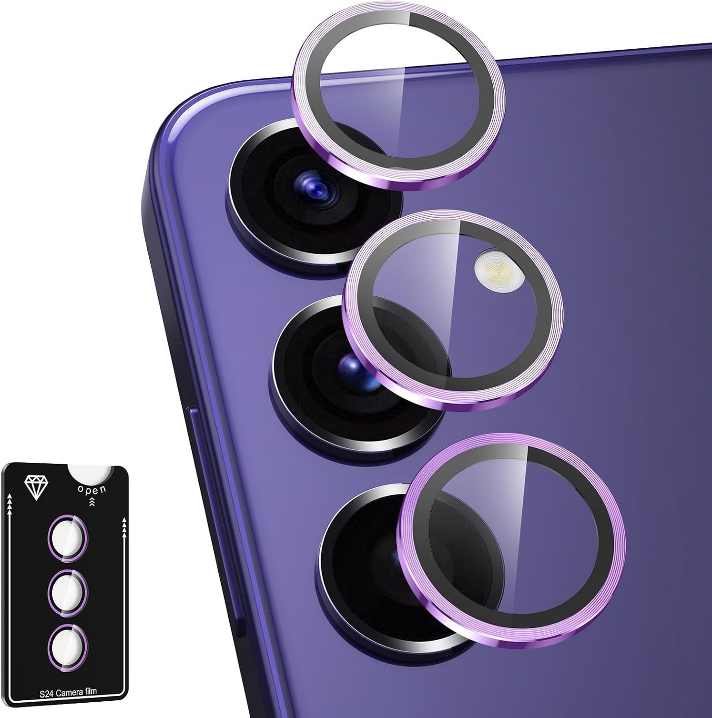 for Samsung Galaxy S24 Plus Camera Lens Protector, Individual Metal Ring Tempered Glass Lens Cover, [Strong Adsorption] Scratch Resistant Ultra-Thin HD Clear Lens Cover, 1 Set-Purple