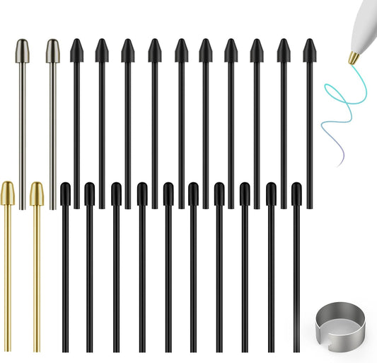 Marker Stylus Tips for Remarkable 2 Pen Tips with Nibs Removal Tool,Metal Replacement Nibs for Remarkable 1/2 Stylus/Marker Plus Pen (4+10+10 PCS-Gold/Sirvel/Black)