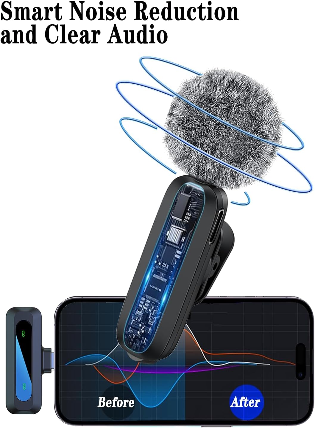 Wireless Lavalier Microphone for iPhone Android Plug-Play,2 Pack Mini Microphone Professional Noise Reduction Recording Clip Mic for Creator Vlog Creator (All iPhones & Androids (USB-C + Lightning))