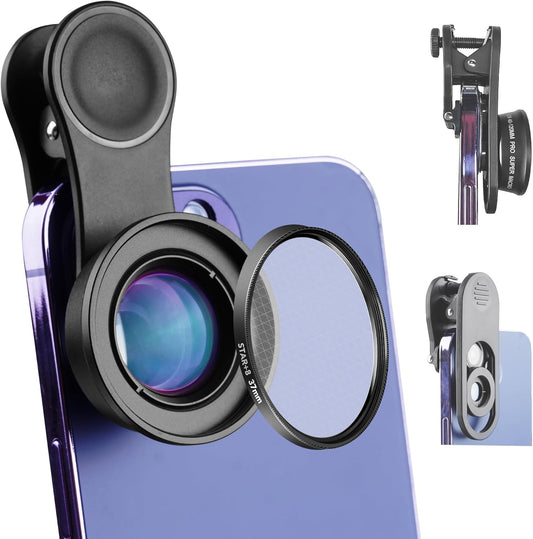 120MM Macro Lens for iPhone - 𝟓𝐊 𝐇𝐃 𝟏𝟎𝐗 Super Macro with 𝐒𝐭𝐚𝐫𝐥𝐢𝐠𝐡𝐭 𝐅𝐢𝐥𝐭𝐞𝐫, Professional Universal Clip Phone Camera Lens for Photo Video Lens of iPhone Samsung Android