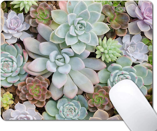 Cute Succulents Mouse Pad, Natural Plants Mousepad for Design, Anti-Slip Rubber Base Wireless Mouse Pads for Laptop