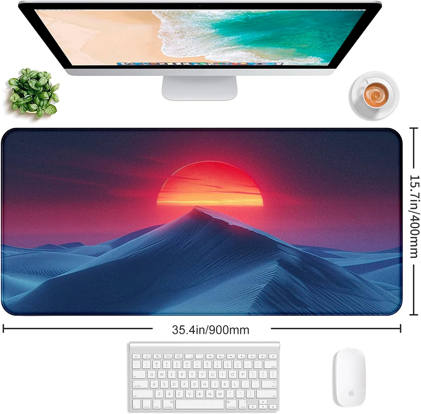 Mountain Peak Beautiful Scenery Game XXL Mouse Pad, Sunset Hill Extended Computer Decorative Table Pad with Stitched Edge Anti Slip Base Mouse Pad 35.4 x 15.7 x 0.12 Inches