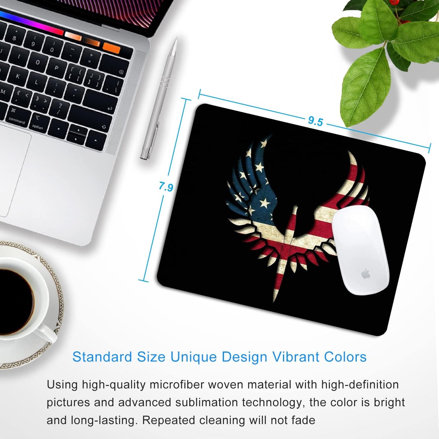 America Flag Mouse Pad Personalized Art Design Computer Laptop Non-Slip Rubber Mouse Pad 9.5x7.9 Inch