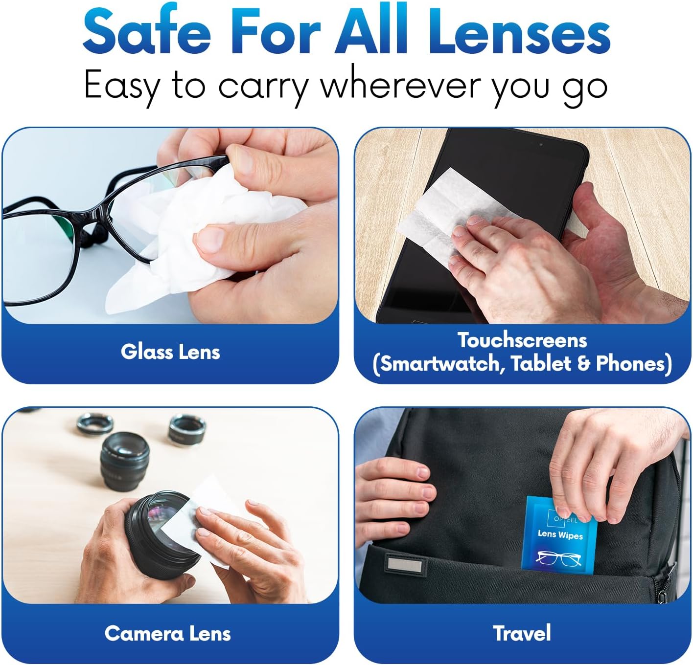 Lens Wipes for Eyeglasses - Pre-moistened Eyeglass Lens Cleaning Wipes - 500 Lens Wipes Individually Wrapped Sracth-Free Streak-Free Eye Glasses Wipes Lens Cleaner for Sunglass & Camera Lens