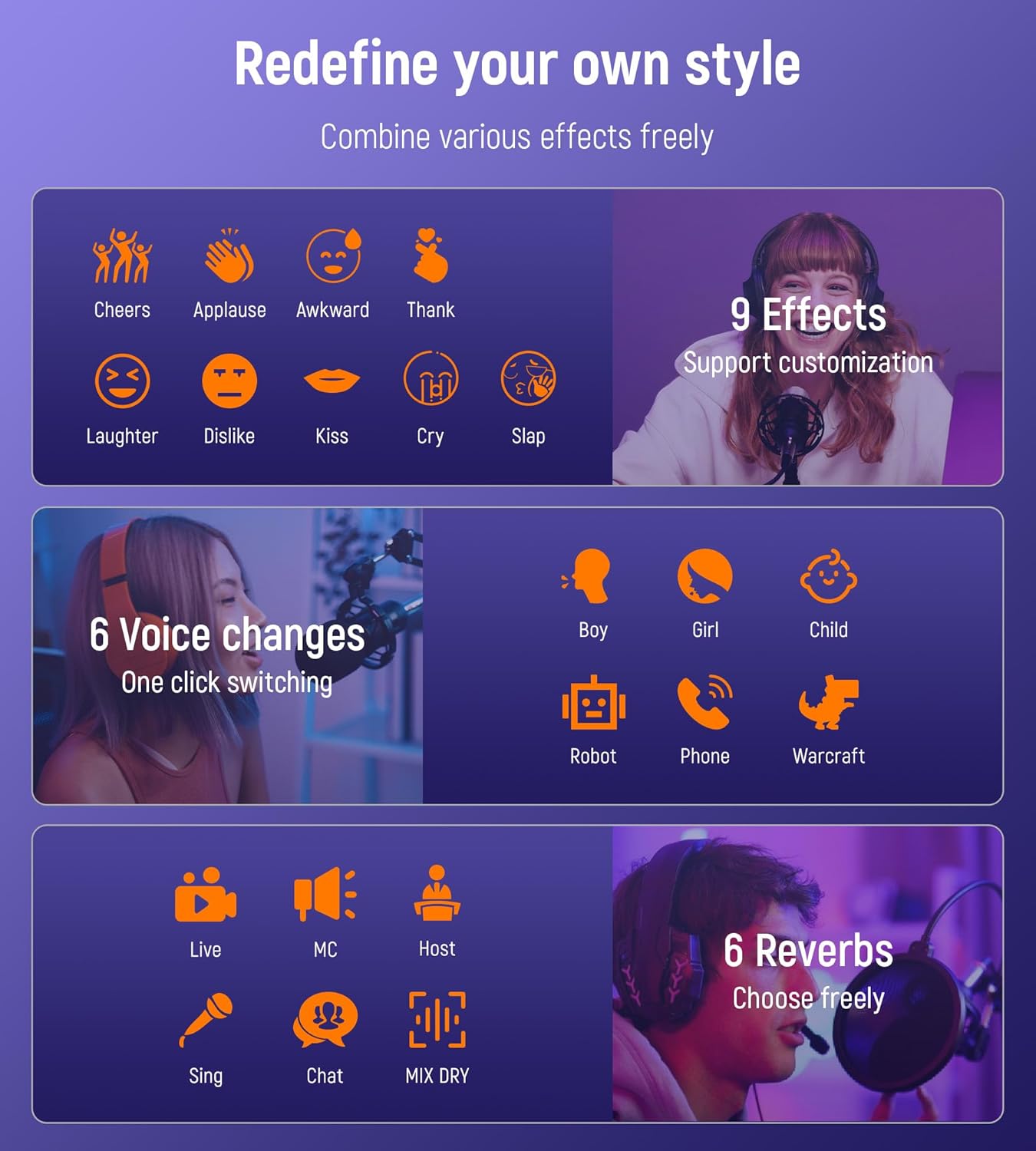 Synido Podcast Equipment Sound Card, Audio Interface Mixer with Pro-preamp, 48V Phantom, 9 Customize Sound Pads, XLR, 1/4", 1/8" Inputs for Live Streaming/Music Recording/Gaming/PC/Guitar, Black