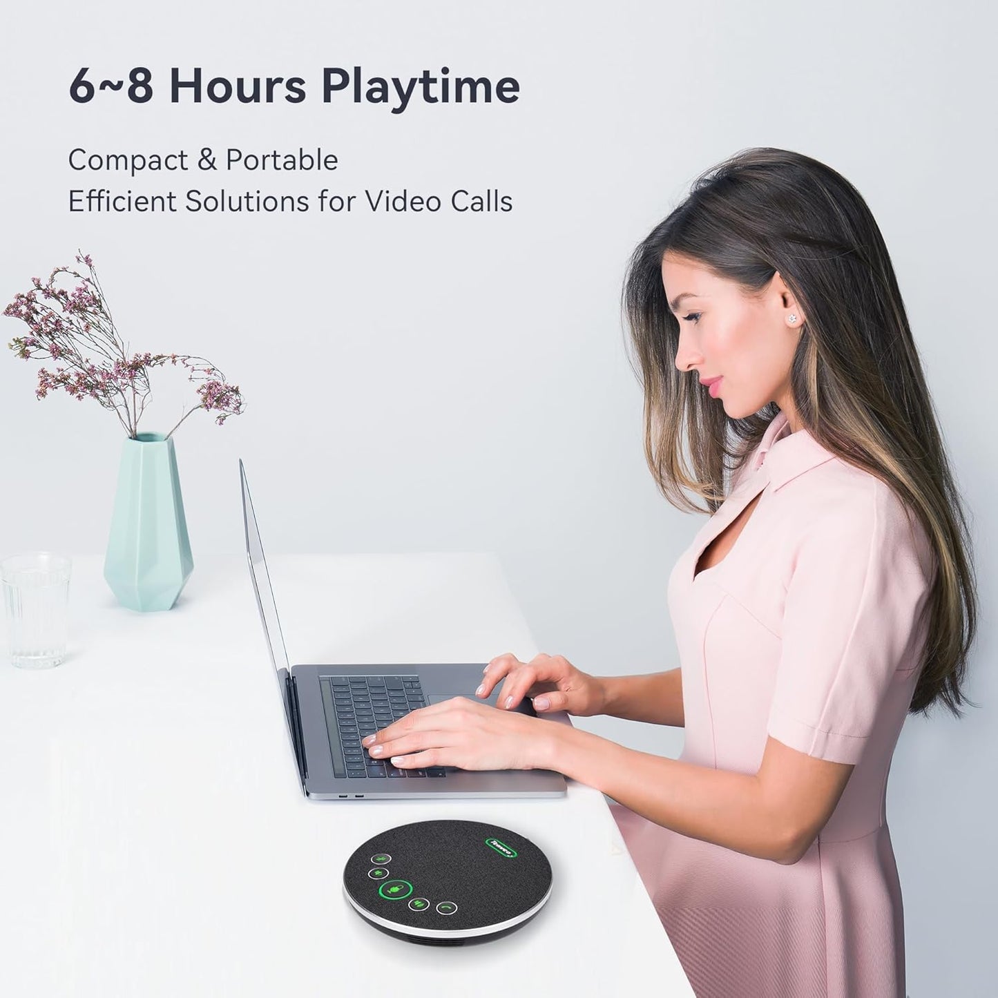 Tenveo Conference Speaker Microphone, Bluetooth/Dongle/USB Connectivity, 360° Sound Pickup and AI Noise Reduction, Compatible with Zoom, Teams, OBS, Supports 10-12 People for 8 Hours of Talk Time