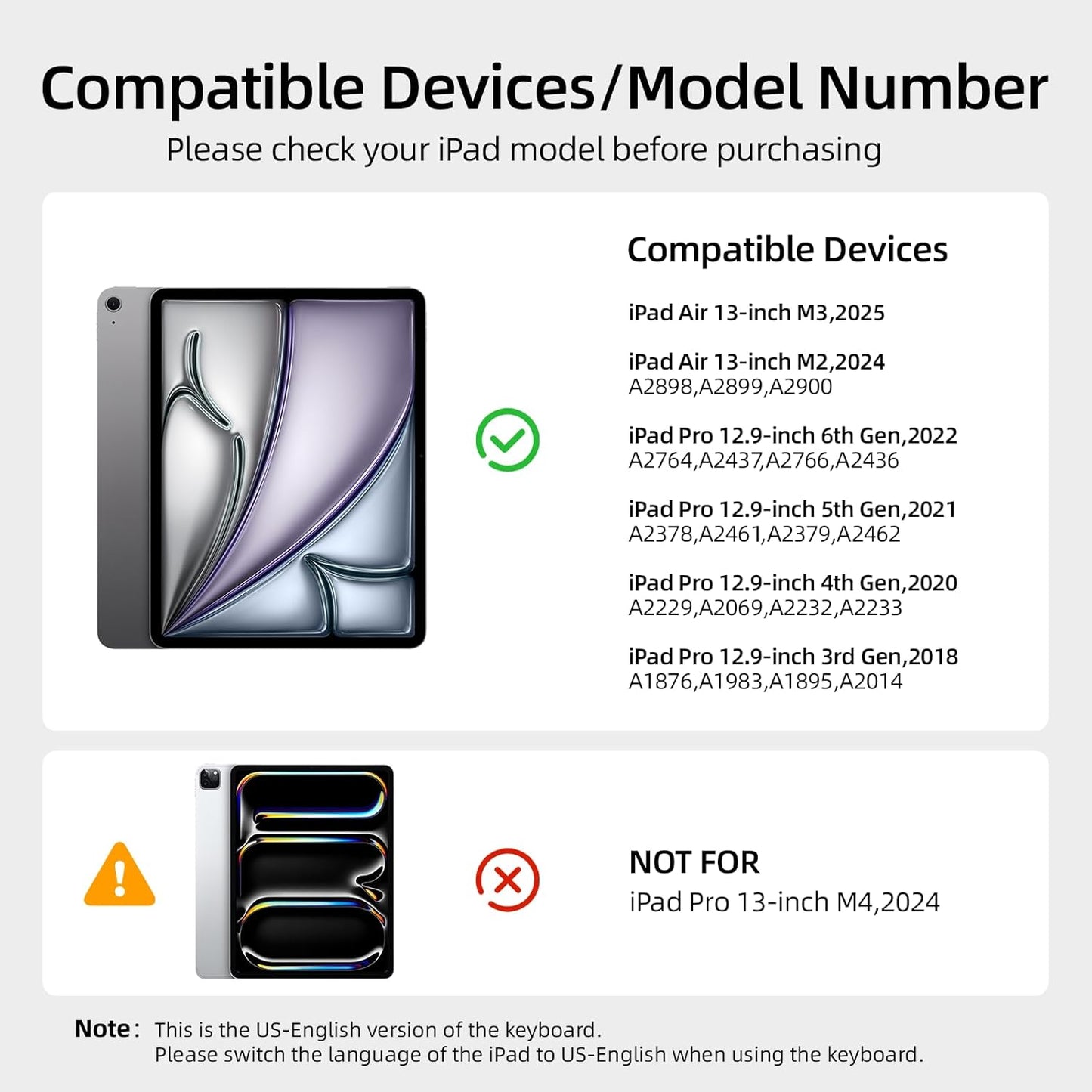 for iPad Air 13 inch case Keyboard M3 2025 & M2 2024,Magic Keyboard for iPad Pro 12.9 (6th,5th,4th,3rd Gen),Magnetic Attach,Multi-Gesture Trackpad,7-Color Backlit,Shortcut Keys,White