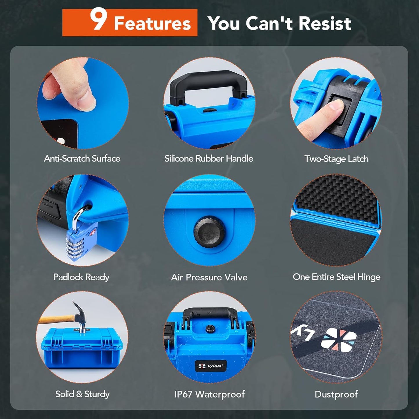 Lykus HC-3310 Waterproof Hard Case with Customizable Foam Insert, Interior Size 12.99x8.27x5.31 in, Suitable for pistol,camera,lens,drone,mic,flashlight,telescope,action cam,electronics,tools,and more