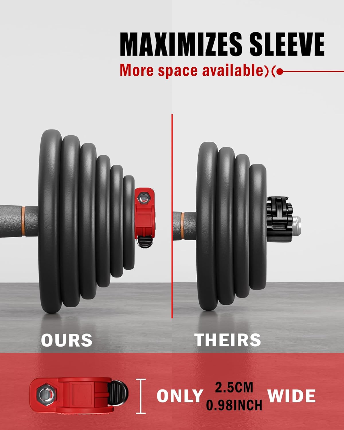 Narrow Barbell Clips 2.5cm Width for Olympic Bars, 0.9-1.18inch Adjustable Weight Clamps, Quick Release Locking Collars for Weightlifting