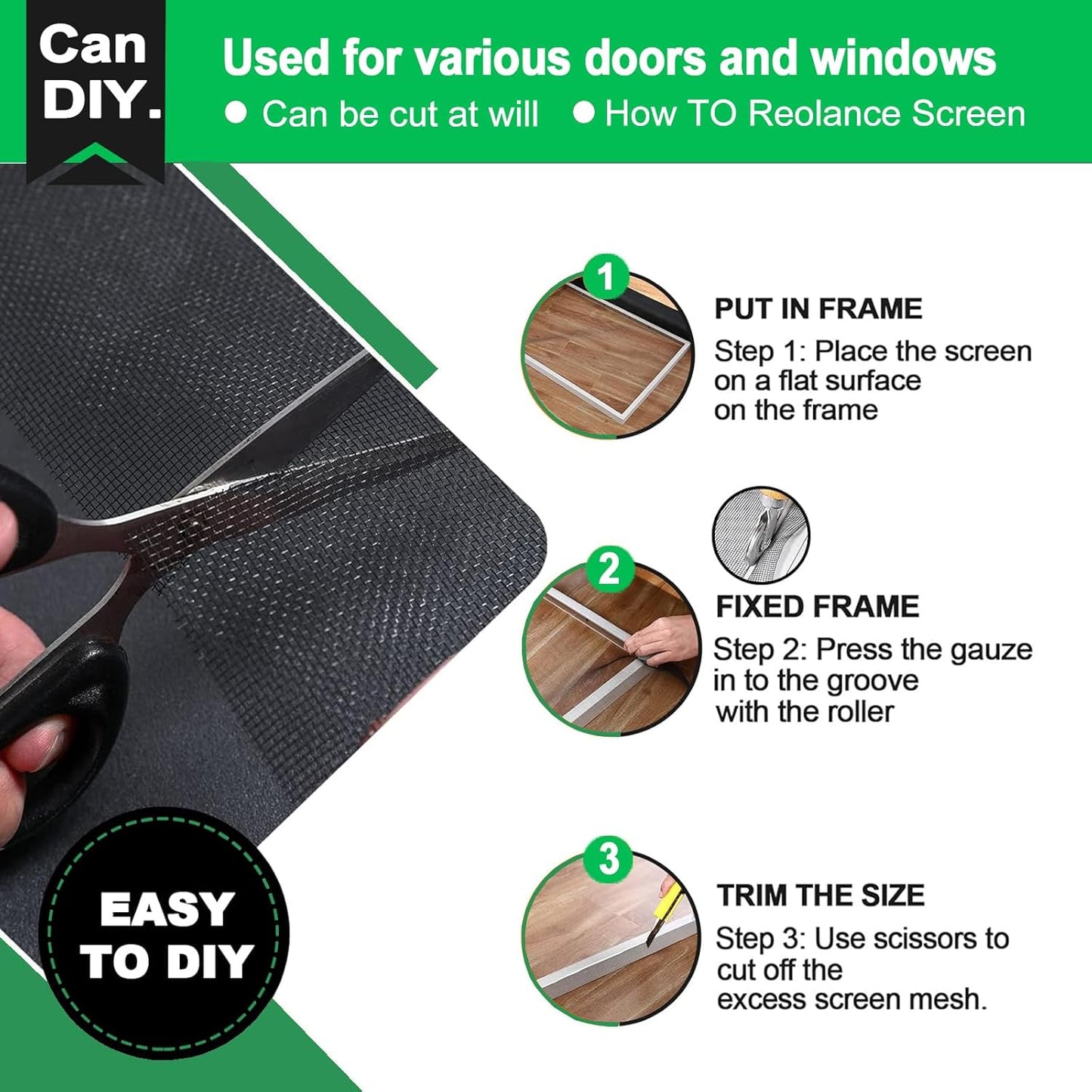 QWR Pet Proof Window Screen Replacement,39''x 360'' Heavy Duty High Hardness Vinyl Coated Wire-Like Mesh,Cat Resistant Screen Mesh for Sliding Screen Door,Patio,Windows(Rolled Package)