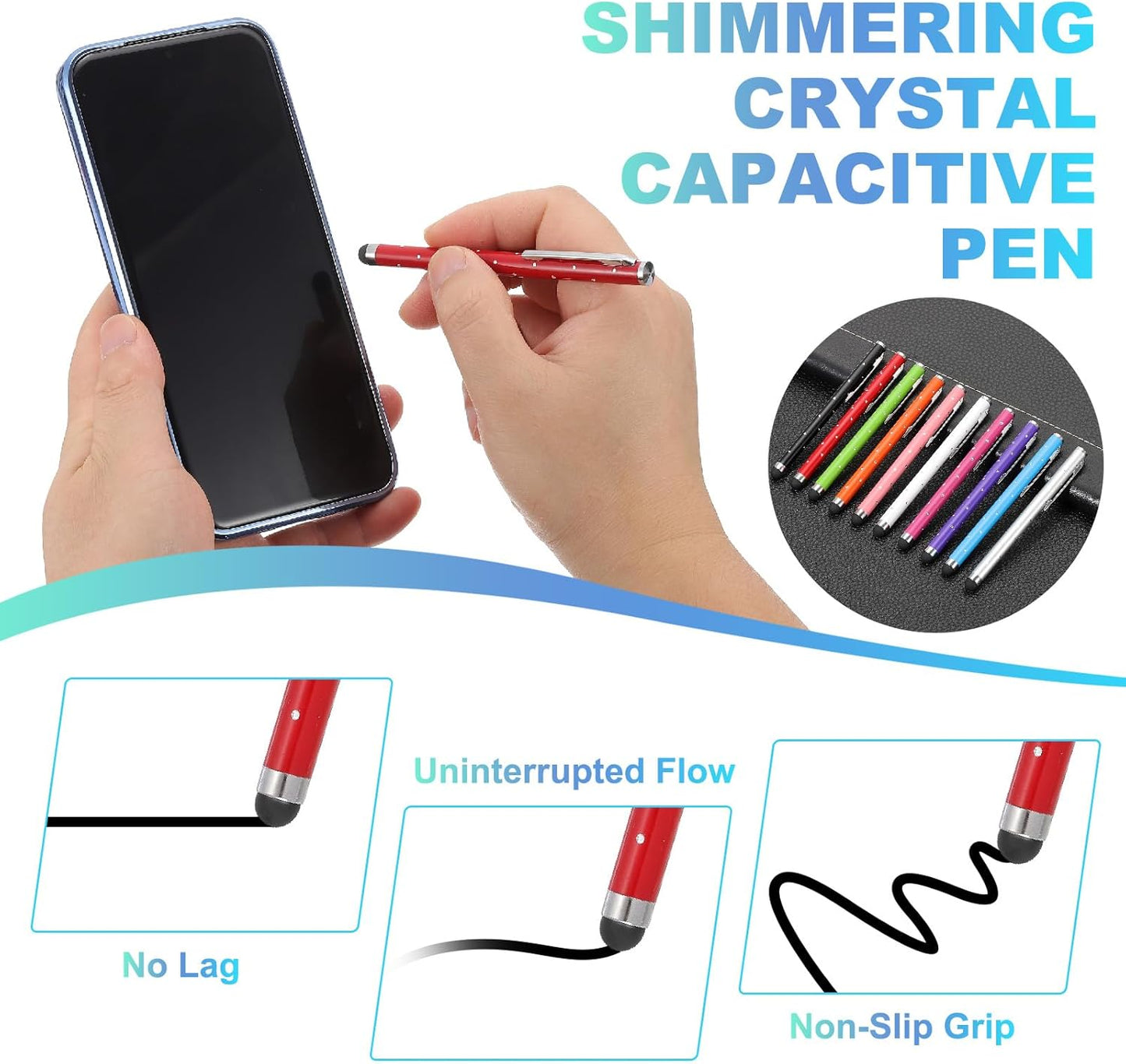 PATIKIL Stylus Pens for Touch Screens, 6 Pcs High Precision Universal Bling Stylus Crystal Metal Capacitive Pen for Touch Screen Devices Phone Tablets Laptop, White