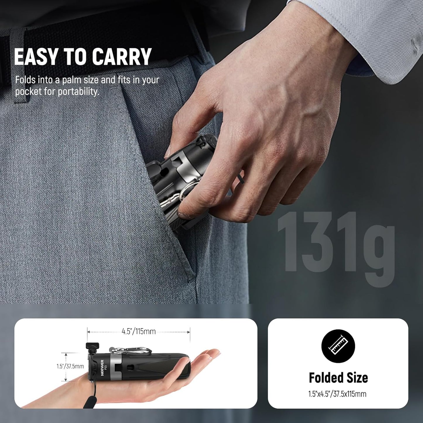 NEEWER Selfie Stick with Detachable Bluetooth Remote Shutter, Lightweight Foldable Travel Tripod for iPhone for YouTube/TikTok Vlogs Live Streaming Photography, Black, P15