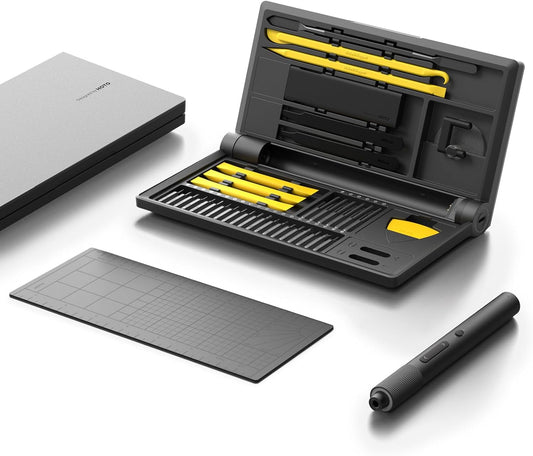 HOTO Precision Screwdriver Set, 110° Upright Workpad, Mini Electric Screwdriver with Charging Dock, 0.05/0.2 N·m Torque, LED Light, 26 Bits and 10 Repair Tools for Electronics, Phones, Laptops