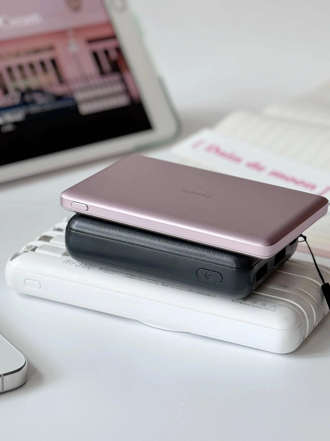 TORRAS MiniMag Power Bank, Ultra Slim 5,000mAh Wireless Portable Charger with USB-C Cable, Fast Charging Magnetic Battery Pack, Magsafe-Compatible for iPhone 16/15/14/13/12, Azalea Pink