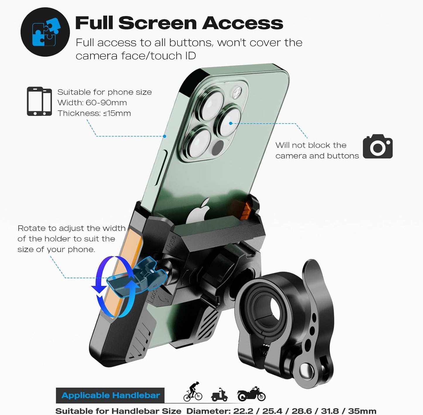 New Upgraded Bike Phone Mount Holder Two Connectors Quickly Lock and Release,360°Rotatable Bicycle Motorcycle Scooter Accessories Handlebar Phone Clip for 4.0"-7.0" Smartphone (Orange)