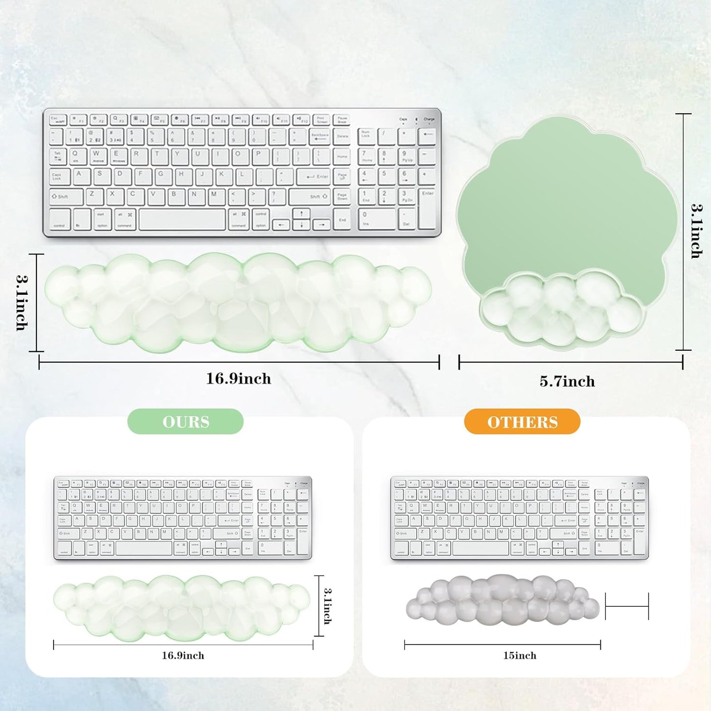 Gel Cloud Keyboard and Mouse Wrist Rest, Cute Wrist Support and Arm Support Rest for Typing Pain Relief，Suitable for Office/Computer/Laptop/Gaming Set-Green