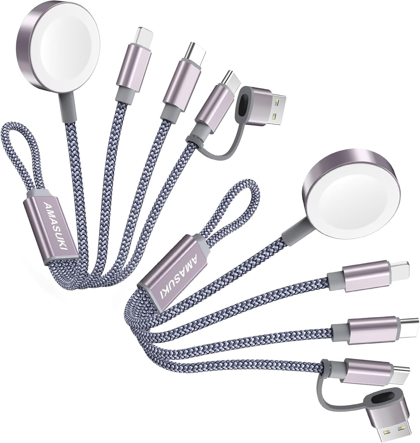 2Pack 8inch Short 3 in 2 USB C Cable for Apple Watch Charger iPhone Charger USB C Multi Fast Charging Cable Compatible with iWatch Ultra/SE/10/9/8/7/6/5/4/3/2/1 & iPhone 16/15/14/13/12/11/Galaxy S2