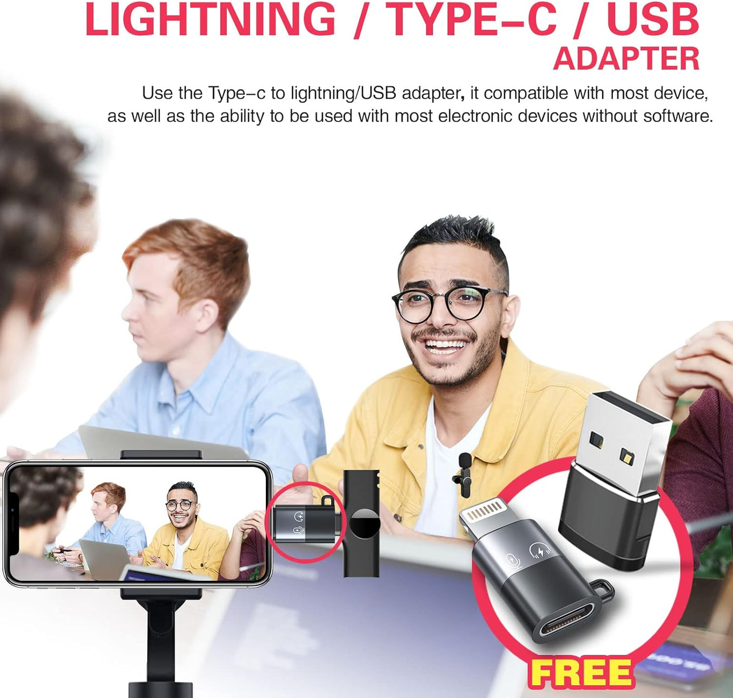 Wireless Clip Mic, Wireless Lavalier Microphones, Lapel Clip-on Microphone, for iPhone 15, Smartphone, Laptop, Video Recording, Tiktok, Facebook Live, YouTube Live Stream