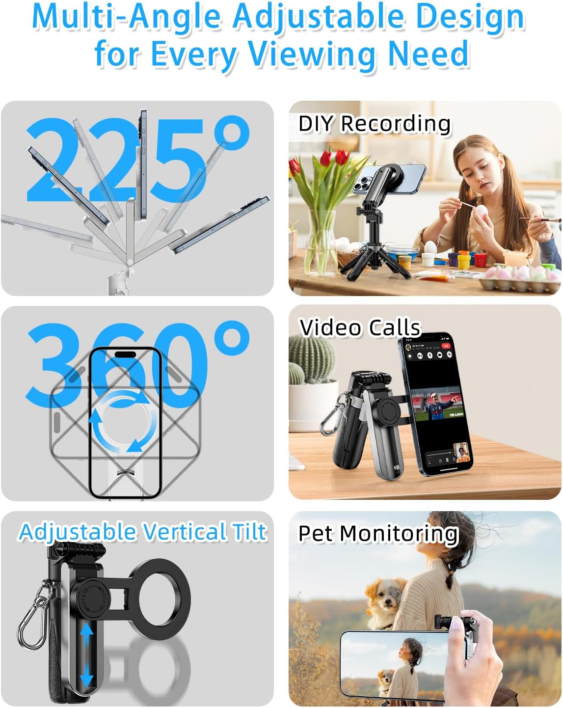 CloudValley Magnetic 4-in-1 Multifunctional Selfie Stick Tripod, Mini Portable Pocket Phone Stand with Detachable Remote, Compatible with MagSafe, for iPhone/Android, Travel Vlog, Live Stream, Black