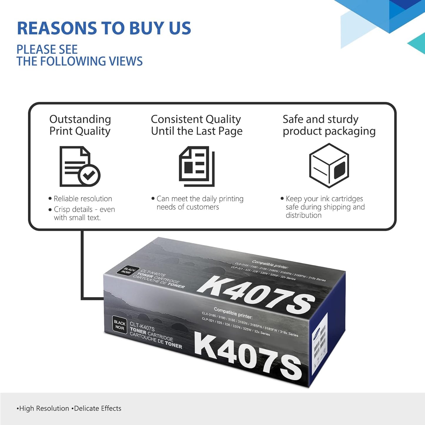 CLT-K407S Black Toner Cartridge 1-Pack Replacement for Samsung CLT-K407S for CLX-3180, CLX-3186, CLX-3185N, CLX-3185FW, CLX-318x Series; CLP-321, CLP-326, CLP-320N, CLP-325W, CLP-32x Series Printer