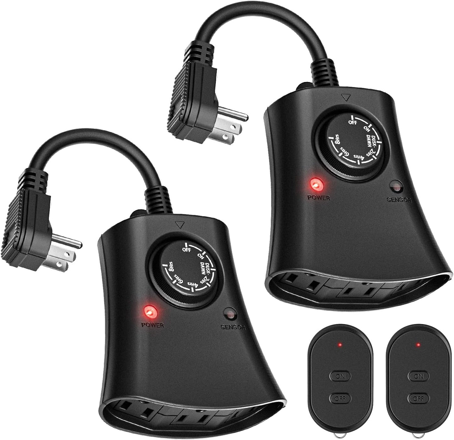Lights Plug Timer Outdoor, Dusk to Dawn Electrical Timer Switch with Remote, Waterproof 3 Grounded Electrical Outlets for Halloween Christmas, 2PCS
