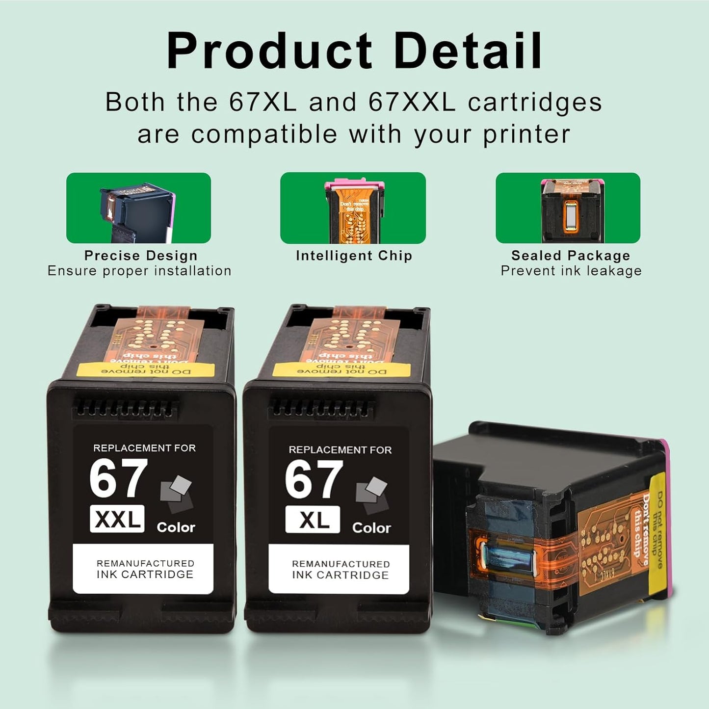 SAILNER 67XL HP Printer Ink, Replacement for HP Ink 67 for HP 67 Ink cartridges Black/Color Combo Pack, Compatible with DeskJet 2755e 2855e 2700e 4155e 2734e 2827e 4100e Envy 6055 6455e Printer 67XL